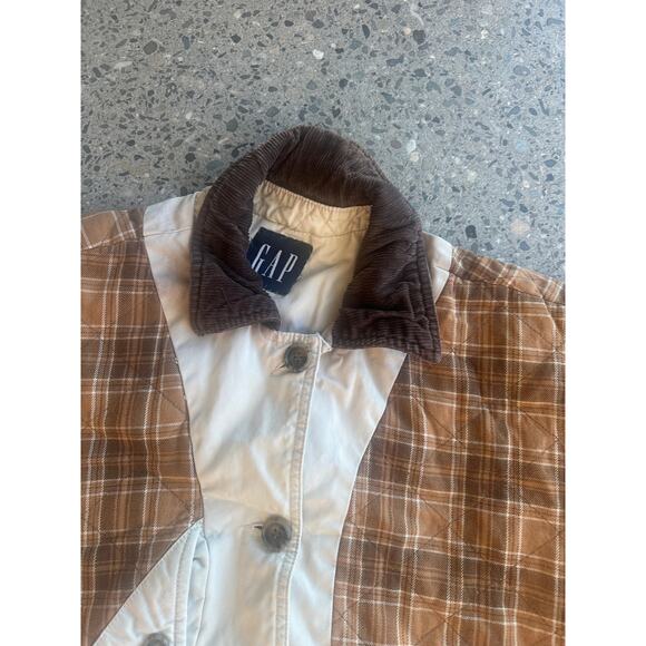 GAP Reworked Women’s Quilted Cropped Patchwork Jacket Neutral Plaid - Picture 2 of 3